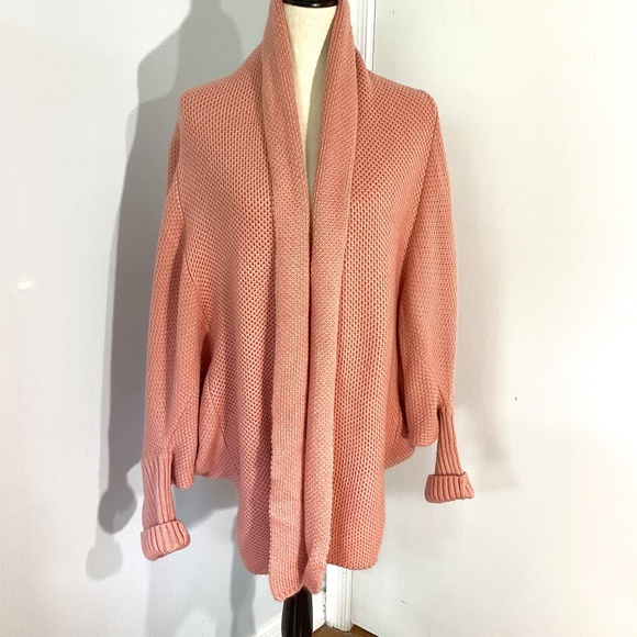 WOMAN REGULAR LARGE LIGHT PINK KNIT CARDIGAN OPEN FRONT COTTON BLEND CASUAL - Picture 1 of 10